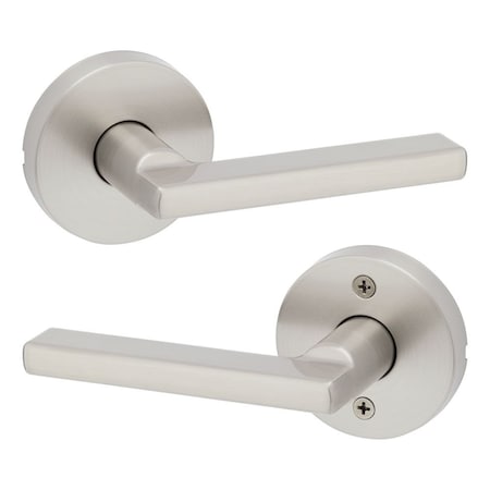 Kwikset Halifax Lever with Round Rose Passage Door Lock with 6AL Latch and RCS Strike Satin Nickel Finish 720HFLRDT-15